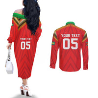 Custom Guyana Cricket Couples Matching Off The Shoulder Long Sleeve Dress and Long Sleeve Button Shirt Go Amazon Warriors