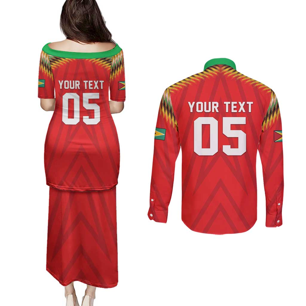 Custom Guyana Cricket Couples Matching Puletasi and Long Sleeve Button Shirt Go Amazon Warriors