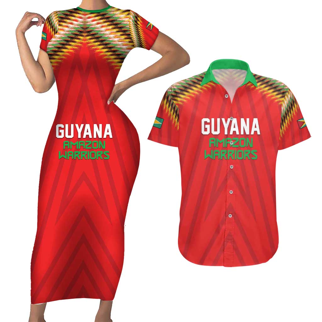 Custom Guyana Cricket Couples Matching Short Sleeve Bodycon Dress and Hawaiian Shirt Go Amazon Warriors