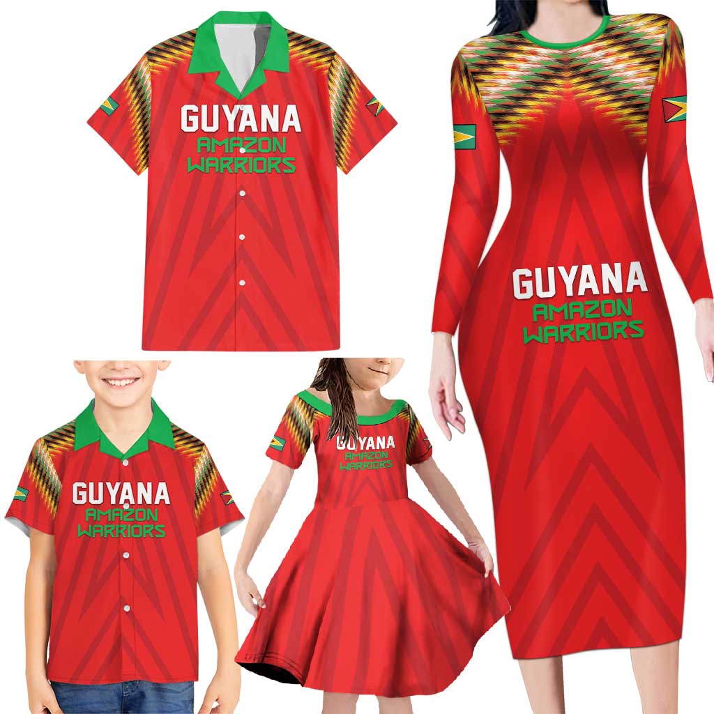 Custom Guyana Cricket Family Matching Long Sleeve Bodycon Dress and Hawaiian Shirt Go Amazon Warriors