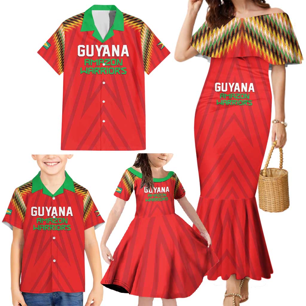 Custom Guyana Cricket Family Matching Mermaid Dress and Hawaiian Shirt Go Amazon Warriors