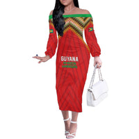 Custom Guyana Cricket Family Matching Off The Shoulder Long Sleeve Dress and Hawaiian Shirt Go Amazon Warriors