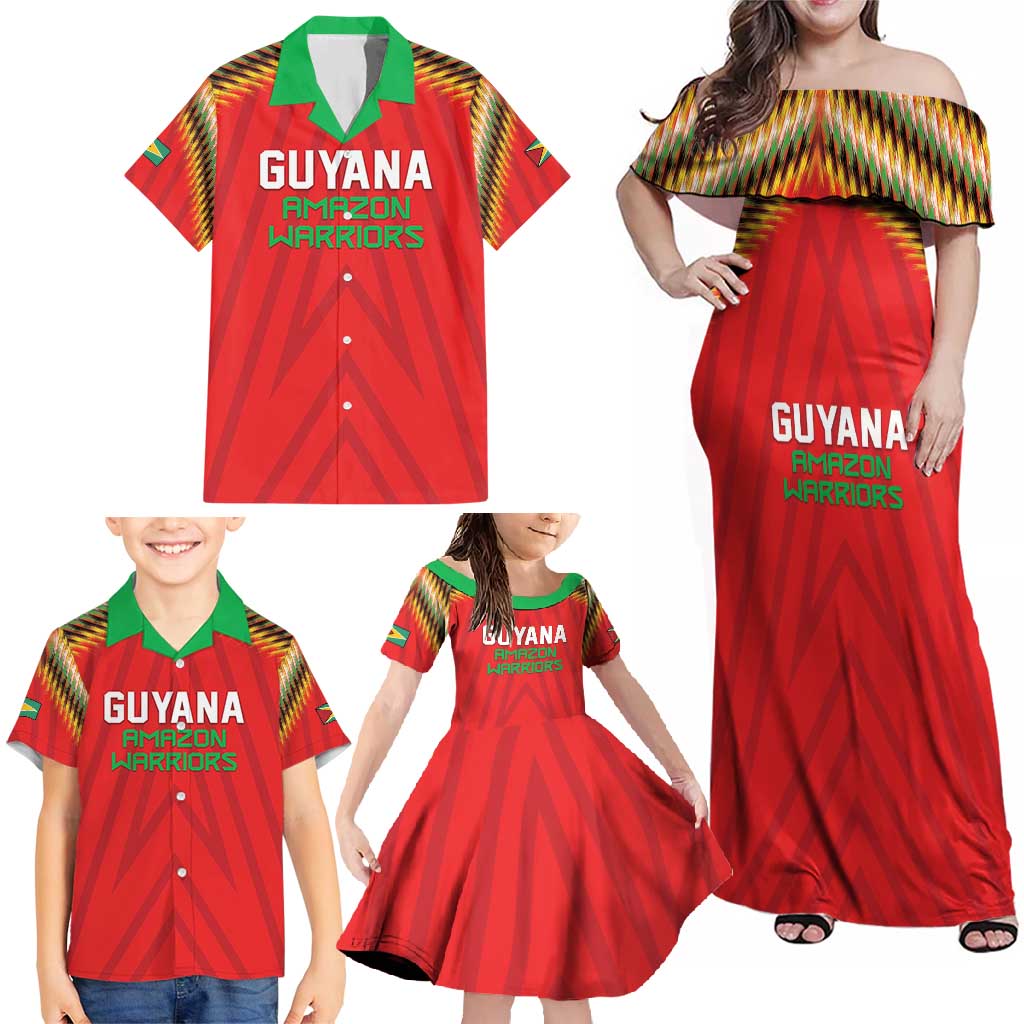 Custom Guyana Cricket Family Matching Off Shoulder Maxi Dress and Hawaiian Shirt Go Amazon Warriors