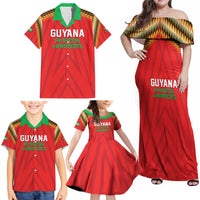 Custom Guyana Cricket Family Matching Off Shoulder Maxi Dress and Hawaiian Shirt Go Amazon Warriors