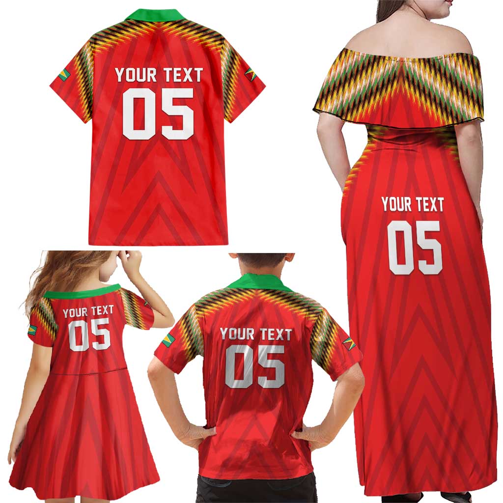 Custom Guyana Cricket Family Matching Off Shoulder Maxi Dress and Hawaiian Shirt Go Amazon Warriors