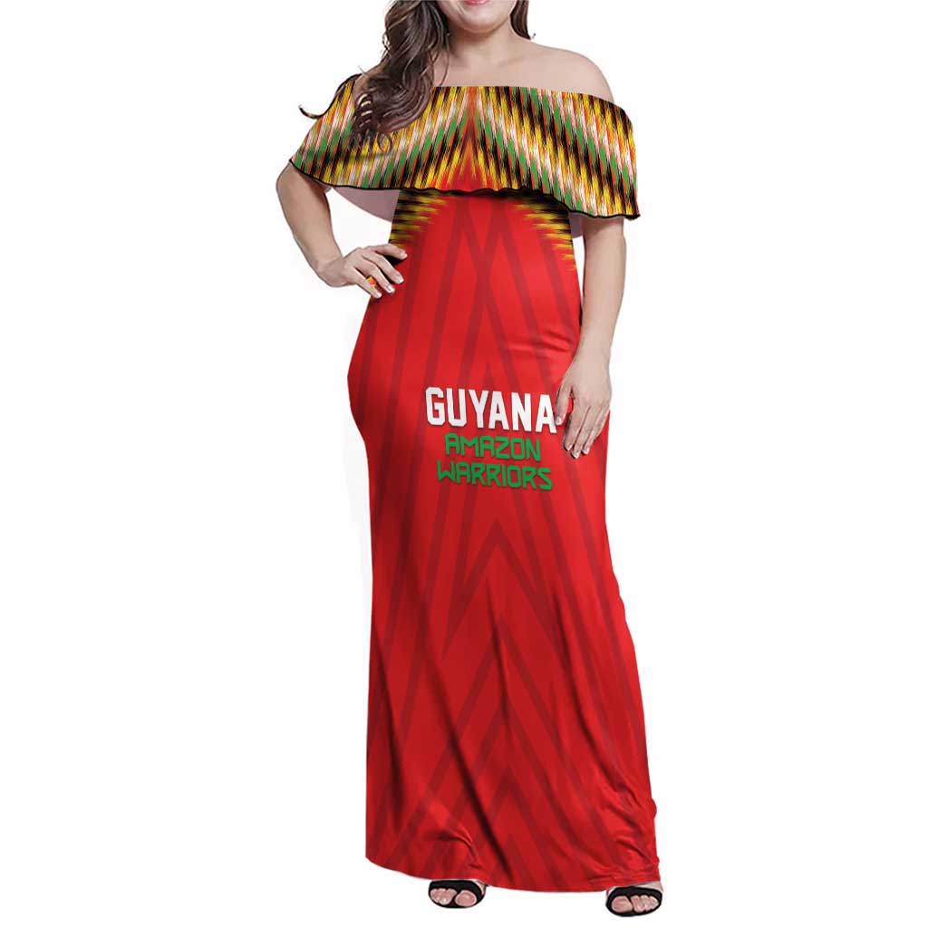 Custom Guyana Cricket Family Matching Off Shoulder Maxi Dress and Hawaiian Shirt Go Amazon Warriors