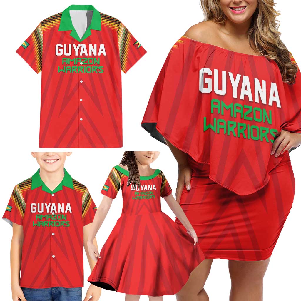 Custom Guyana Cricket Family Matching Off Shoulder Short Dress and Hawaiian Shirt Go Amazon Warriors