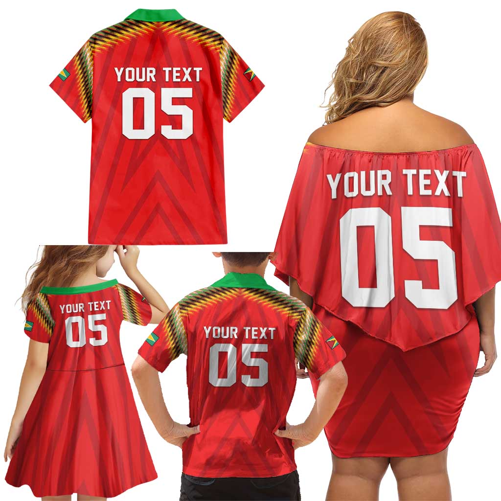 Custom Guyana Cricket Family Matching Off Shoulder Short Dress and Hawaiian Shirt Go Amazon Warriors