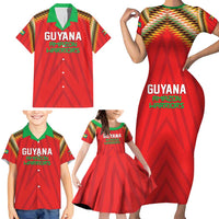Custom Guyana Cricket Family Matching Short Sleeve Bodycon Dress and Hawaiian Shirt Go Amazon Warriors