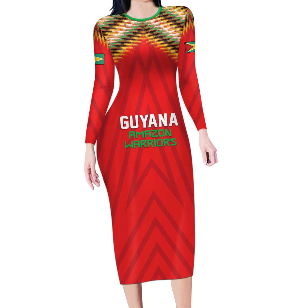 Custom Guyana Cricket Long Sleeve Bodycon Dress Go Amazon Warriors