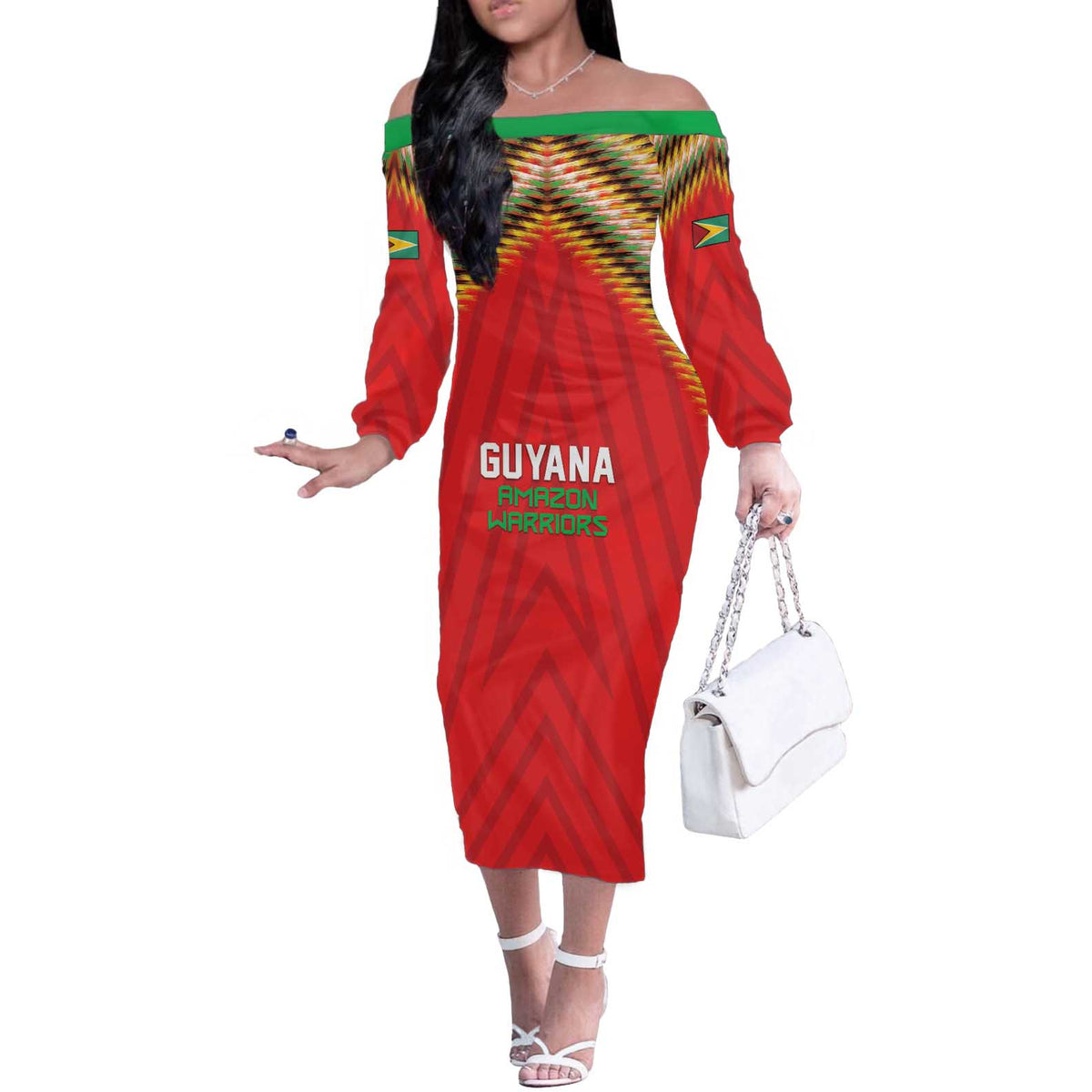 Custom Guyana Cricket Off The Shoulder Long Sleeve Dress Go Amazon Warriors