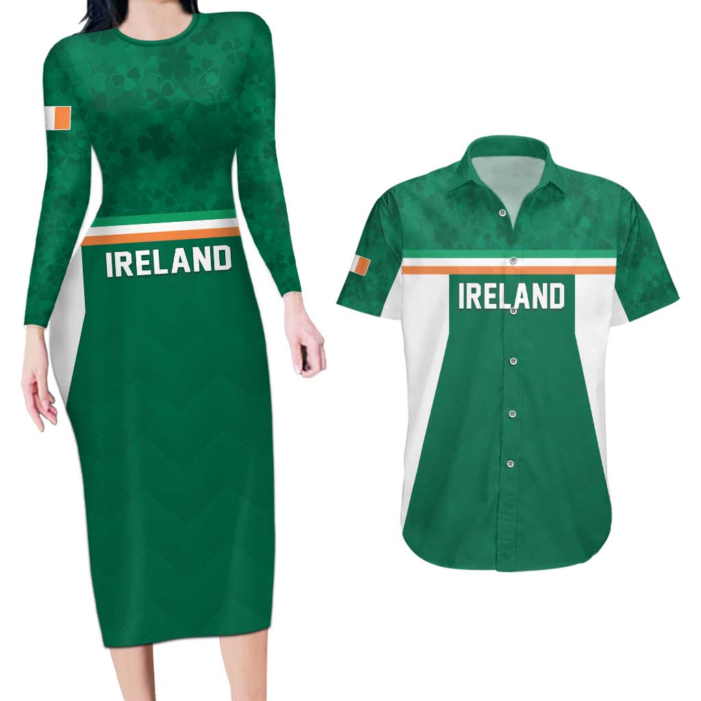 Custom Ireland Rugby Couples Matching Long Sleeve Bodycon Dress and Hawaiian Shirt Old Retro Style