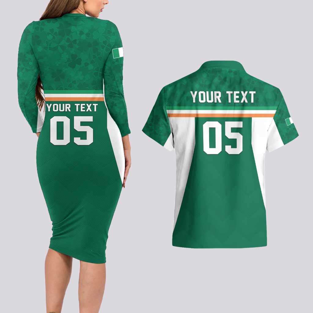 Custom Ireland Rugby Couples Matching Long Sleeve Bodycon Dress and Hawaiian Shirt Old Retro Style