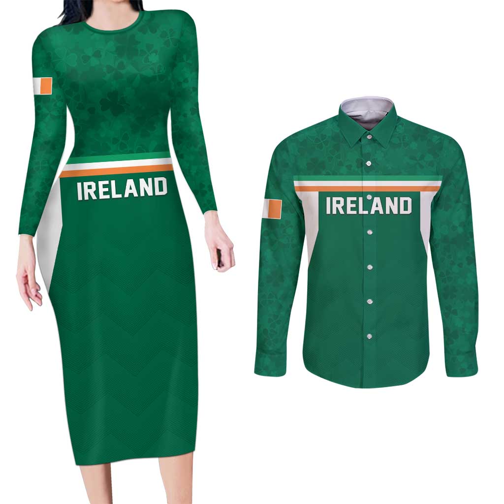 Custom Ireland Rugby Couples Matching Long Sleeve Bodycon Dress and Long Sleeve Button Shirt Old Retro Style