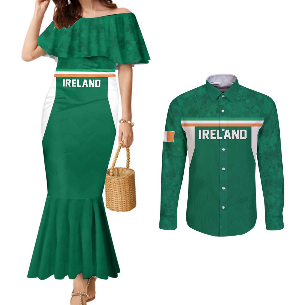 Custom Ireland Rugby Couples Matching Mermaid Dress and Long Sleeve Button Shirt Old Retro Style