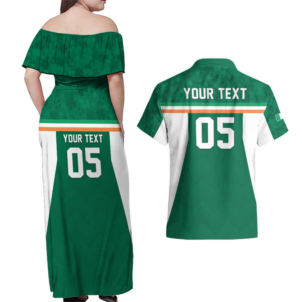 Custom Ireland Rugby Couples Matching Off Shoulder Maxi Dress and Hawaiian Shirt Old Retro Style