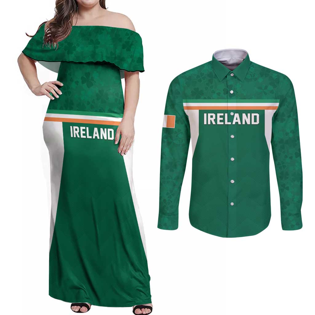 Custom Ireland Rugby Couples Matching Off Shoulder Maxi Dress and Long Sleeve Button Shirt Old Retro Style
