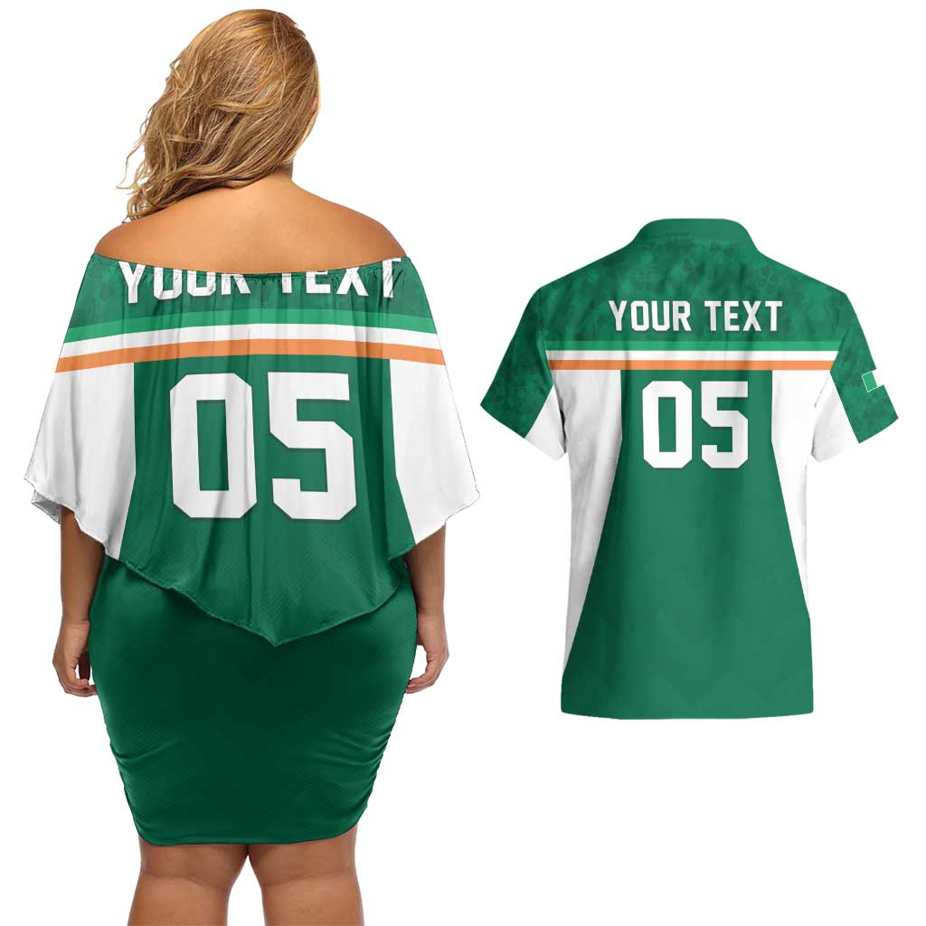 Custom Ireland Rugby Couples Matching Off Shoulder Short Dress and Hawaiian Shirt Old Retro Style