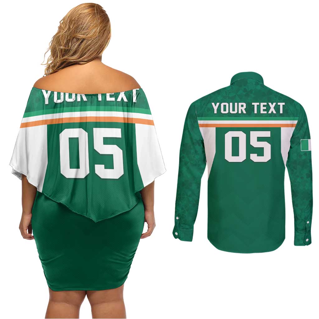 Custom Ireland Rugby Couples Matching Off Shoulder Short Dress and Long Sleeve Button Shirt Old Retro Style