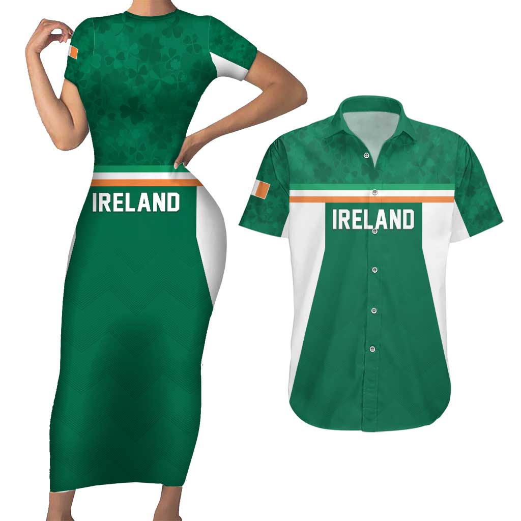 Custom Ireland Rugby Couples Matching Short Sleeve Bodycon Dress and Hawaiian Shirt Old Retro Style