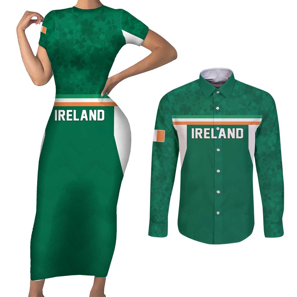 Custom Ireland Rugby Couples Matching Short Sleeve Bodycon Dress and Long Sleeve Button Shirt Old Retro Style