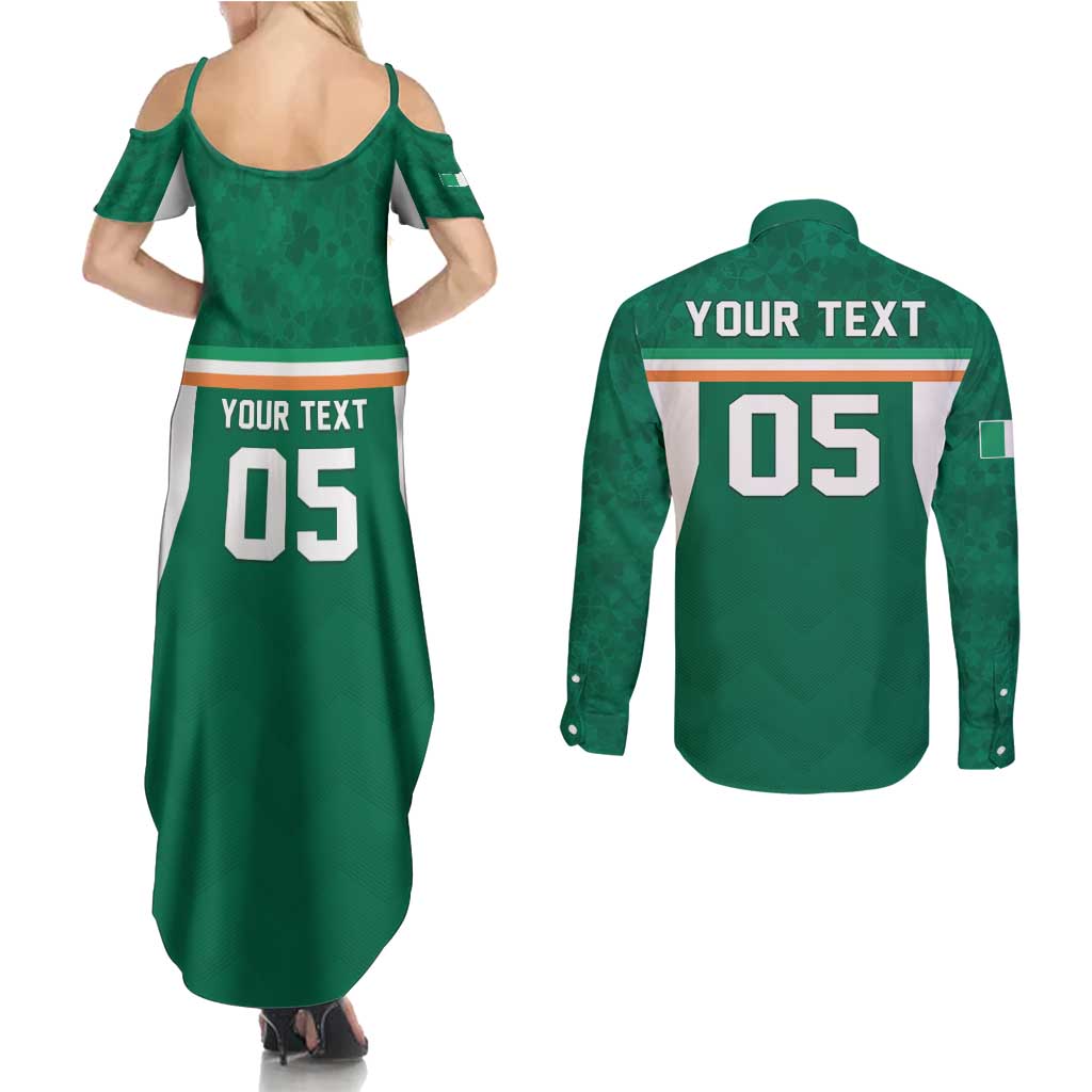 Custom Ireland Rugby Couples Matching Summer Maxi Dress and Long Sleeve Button Shirt Old Retro Style