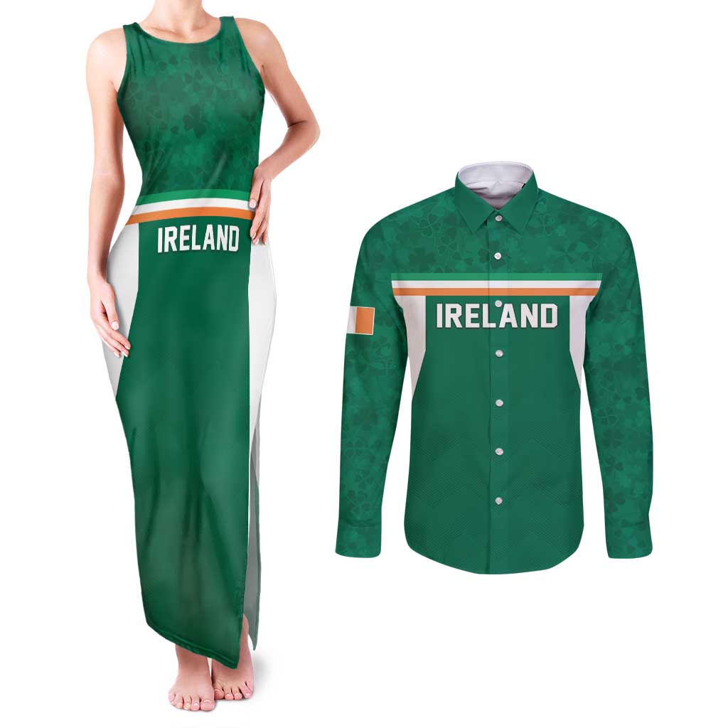 Custom Ireland Rugby Couples Matching Tank Maxi Dress and Long Sleeve Button Shirt Old Retro Style