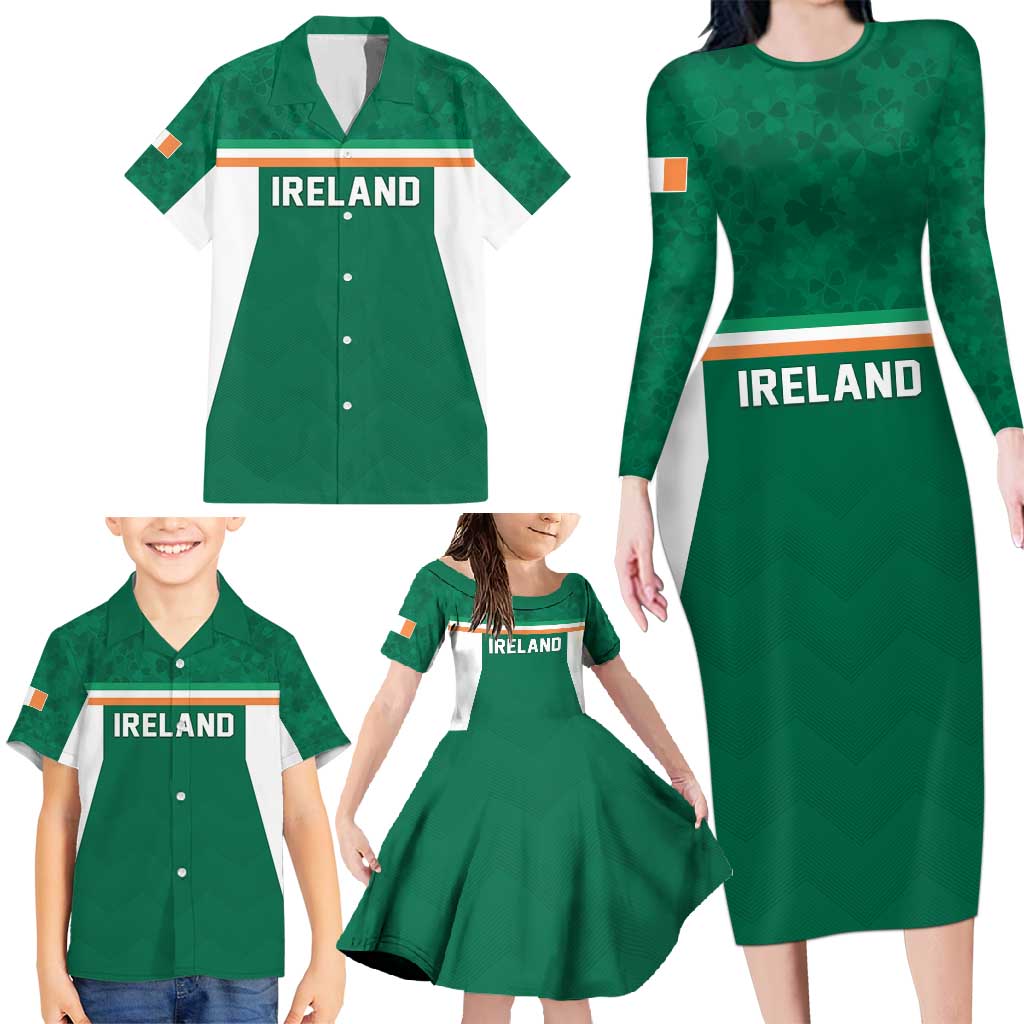 Custom Ireland Rugby Family Matching Long Sleeve Bodycon Dress and Hawaiian Shirt Old Retro Style