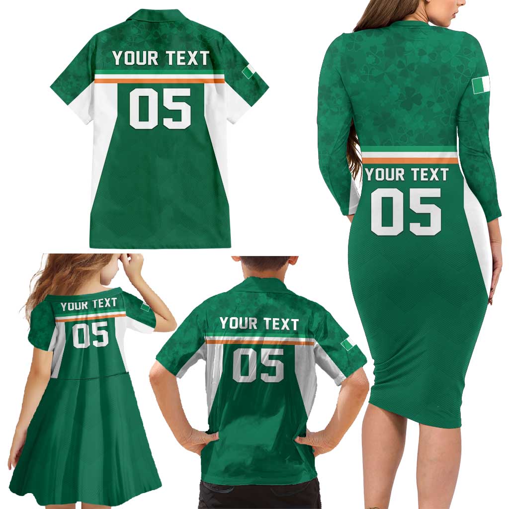 Custom Ireland Rugby Family Matching Long Sleeve Bodycon Dress and Hawaiian Shirt Old Retro Style