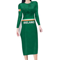 Custom Ireland Rugby Family Matching Long Sleeve Bodycon Dress and Hawaiian Shirt Old Retro Style