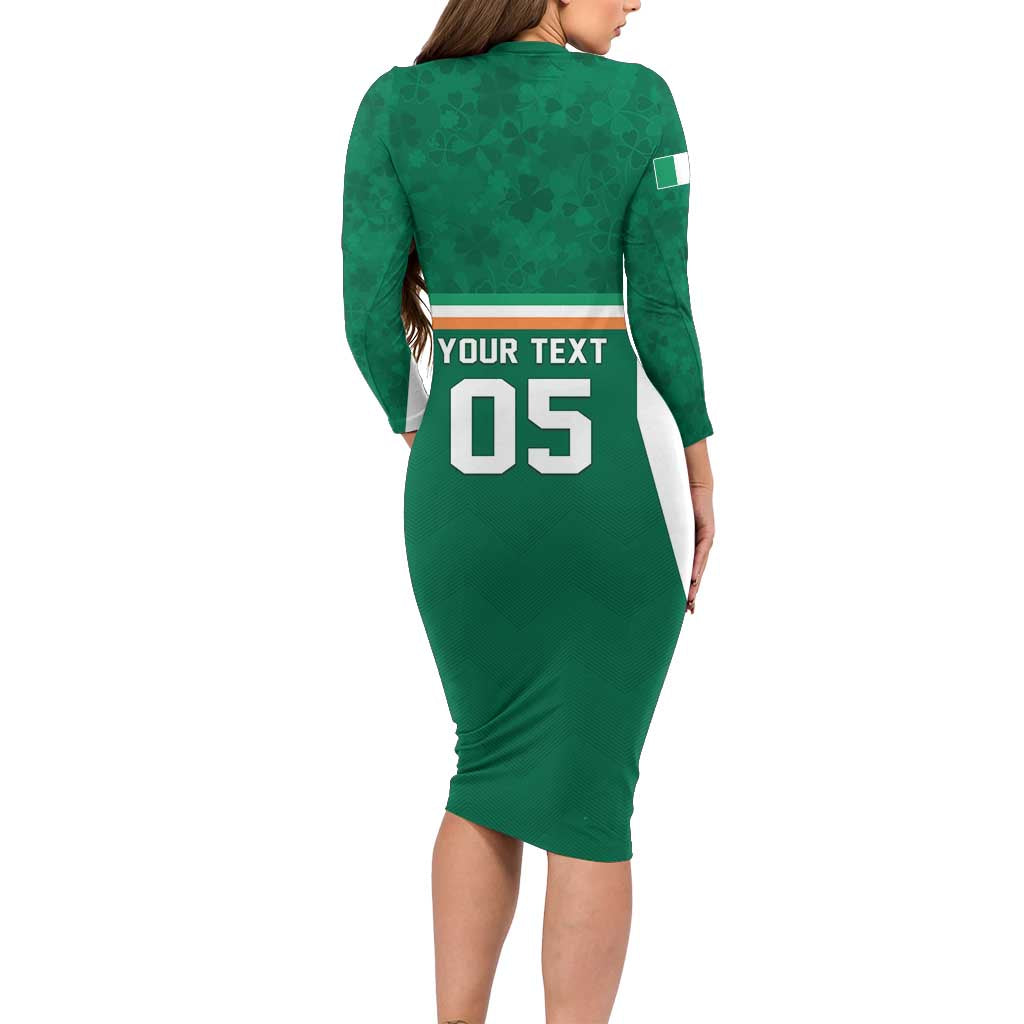 Custom Ireland Rugby Family Matching Long Sleeve Bodycon Dress and Hawaiian Shirt Old Retro Style