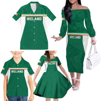 Custom Ireland Rugby Family Matching Off The Shoulder Long Sleeve Dress and Hawaiian Shirt Old Retro Style