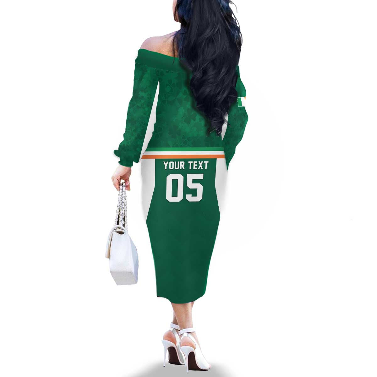 Custom Ireland Rugby Family Matching Off The Shoulder Long Sleeve Dress and Hawaiian Shirt Old Retro Style