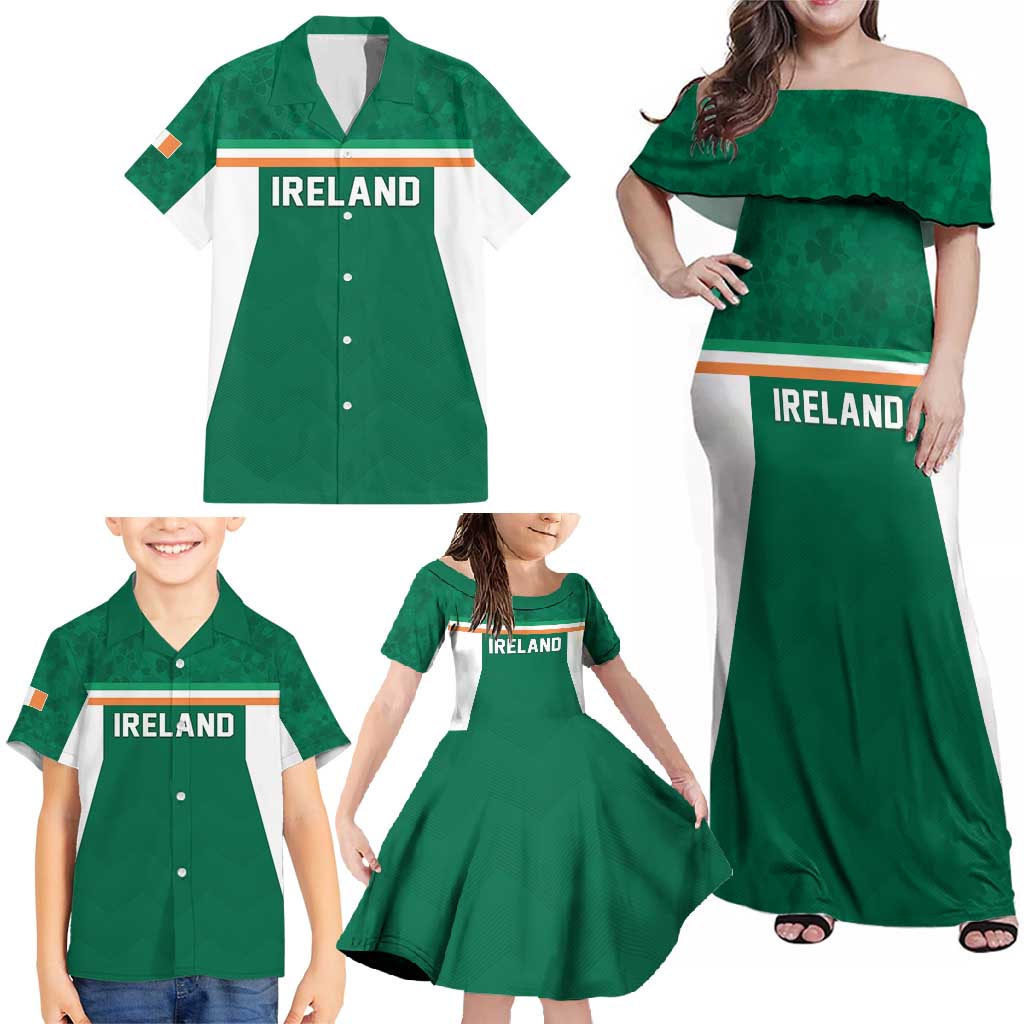 Custom Ireland Rugby Family Matching Off Shoulder Maxi Dress and Hawaiian Shirt Old Retro Style