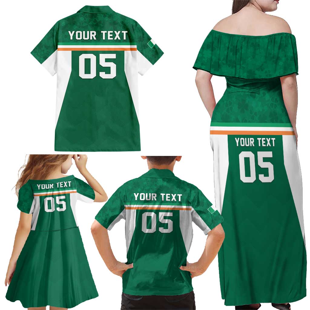 Custom Ireland Rugby Family Matching Off Shoulder Maxi Dress and Hawaiian Shirt Old Retro Style