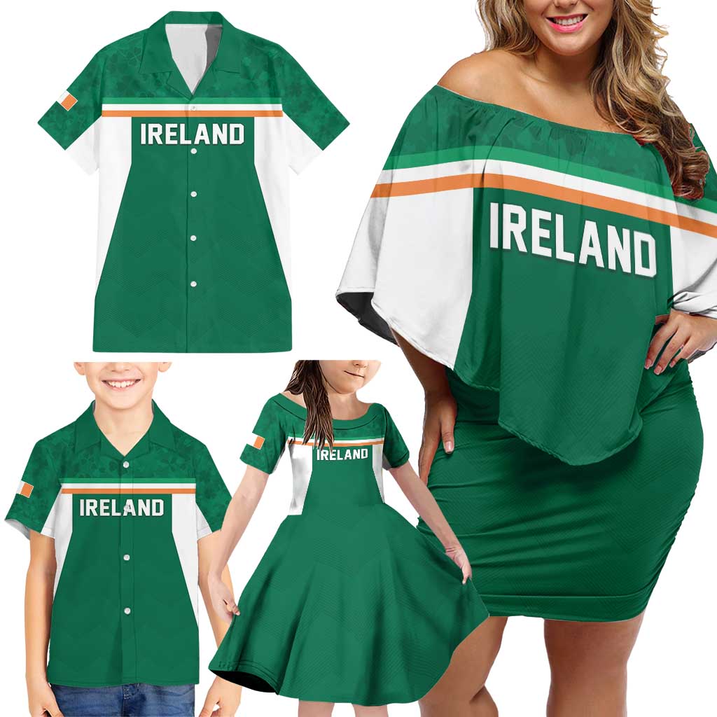 Custom Ireland Rugby Family Matching Off Shoulder Short Dress and Hawaiian Shirt Old Retro Style