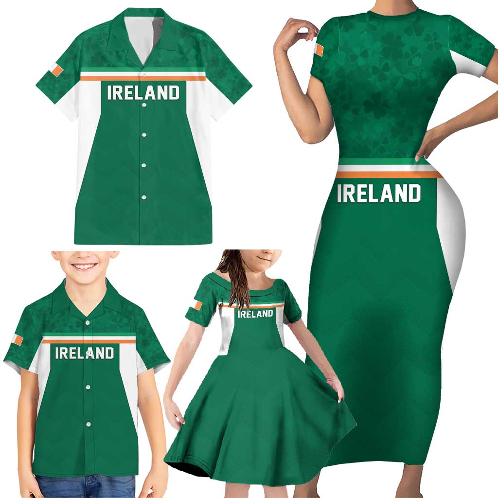 Custom Ireland Rugby Family Matching Short Sleeve Bodycon Dress and Hawaiian Shirt Old Retro Style