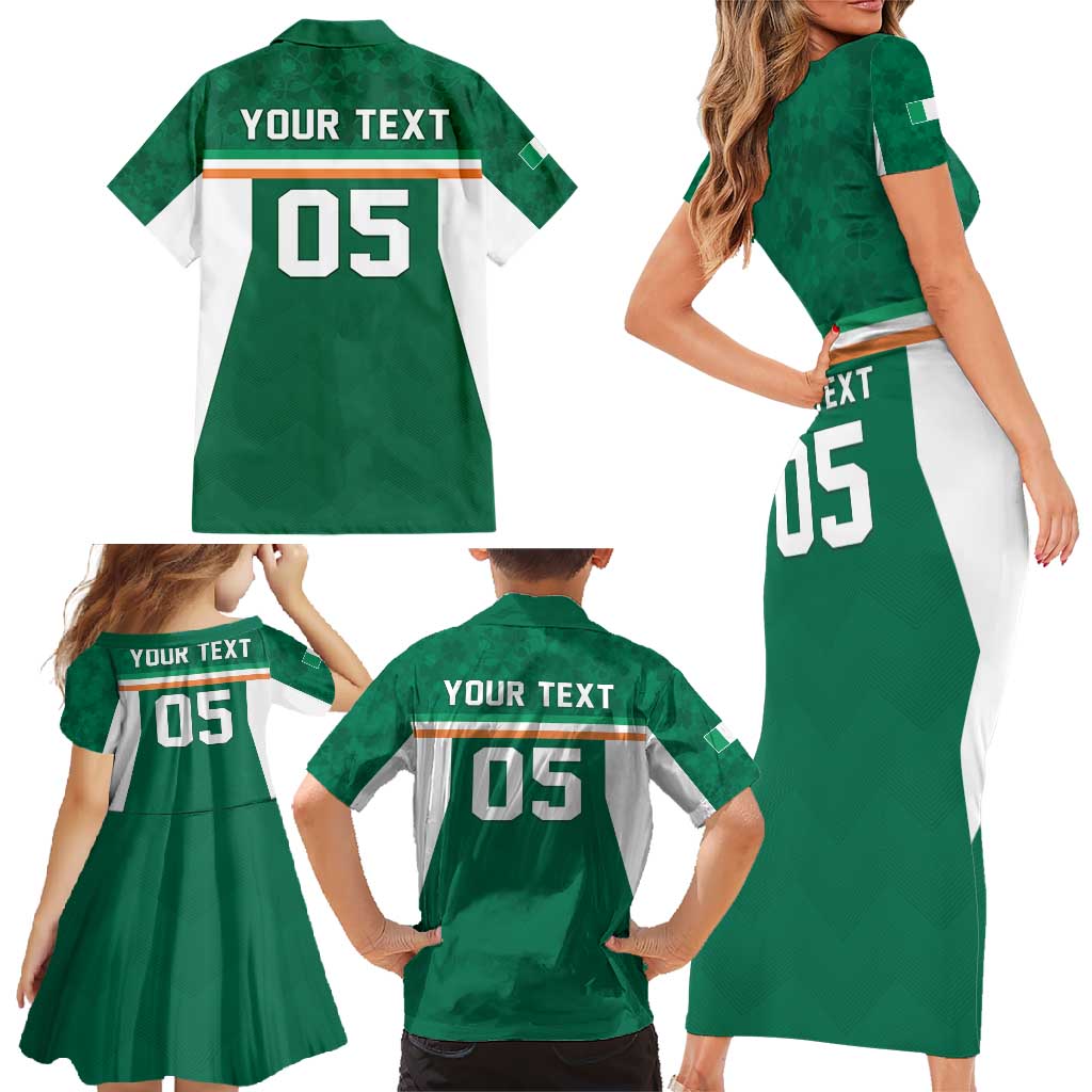 Custom Ireland Rugby Family Matching Short Sleeve Bodycon Dress and Hawaiian Shirt Old Retro Style