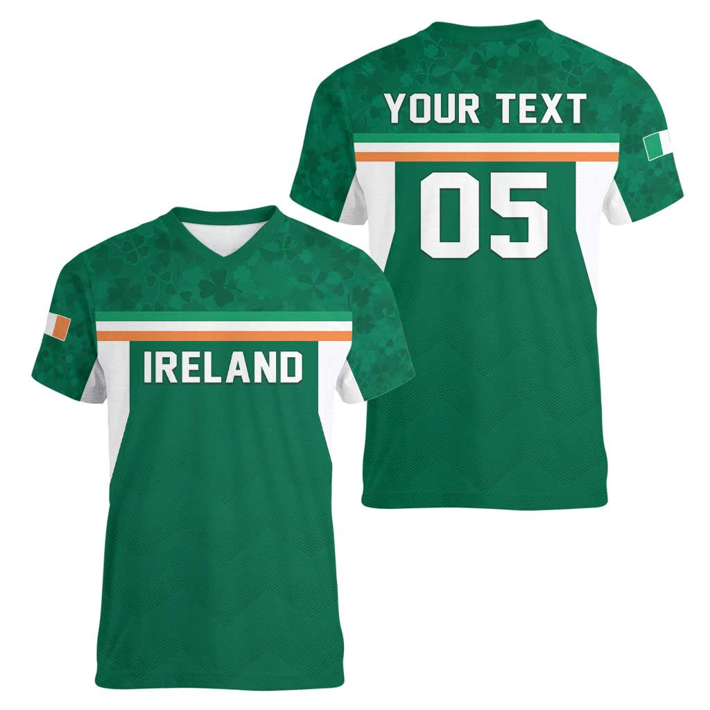Custom Ireland Rugby Women V-Neck T-Shirt Old Retro Style