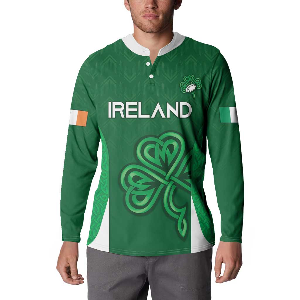 Custom Ireland Rugby Button Sweatshirt Irish Celtic Shamrock