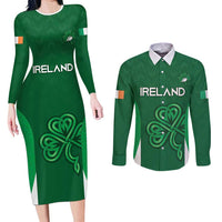 Custom Ireland Rugby Couples Matching Long Sleeve Bodycon Dress and Long Sleeve Button Shirt Irish Celtic Shamrock