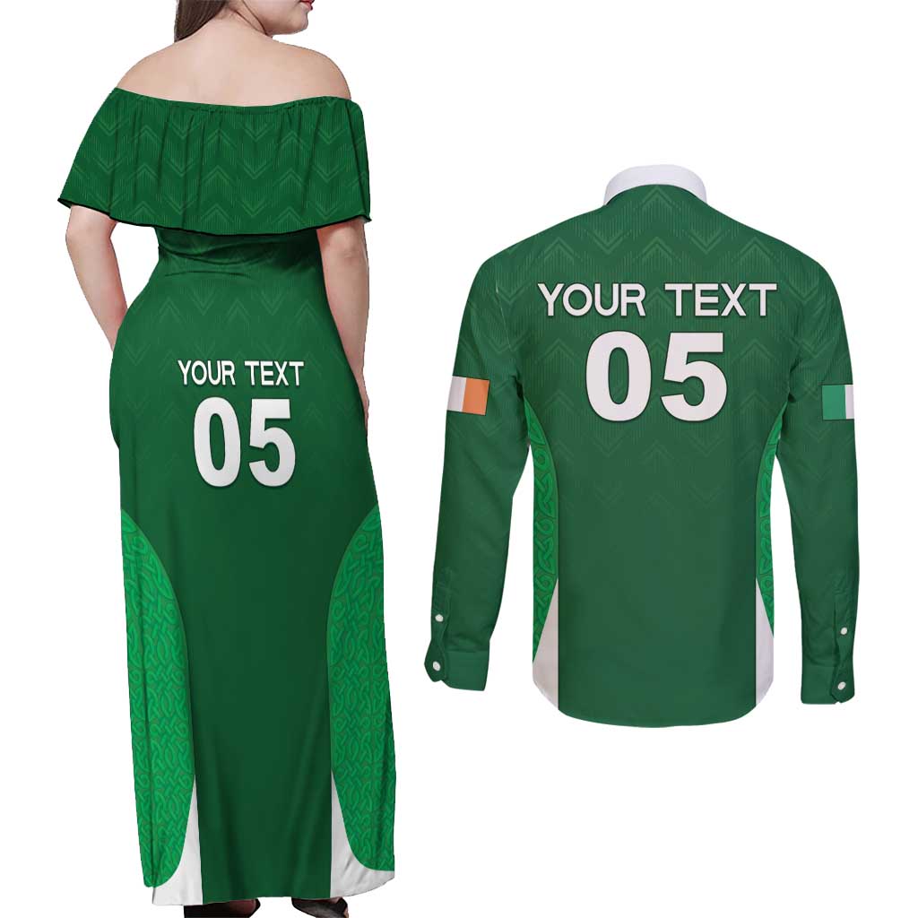 Custom Ireland Rugby Couples Matching Off Shoulder Maxi Dress and Long Sleeve Button Shirt Irish Celtic Shamrock