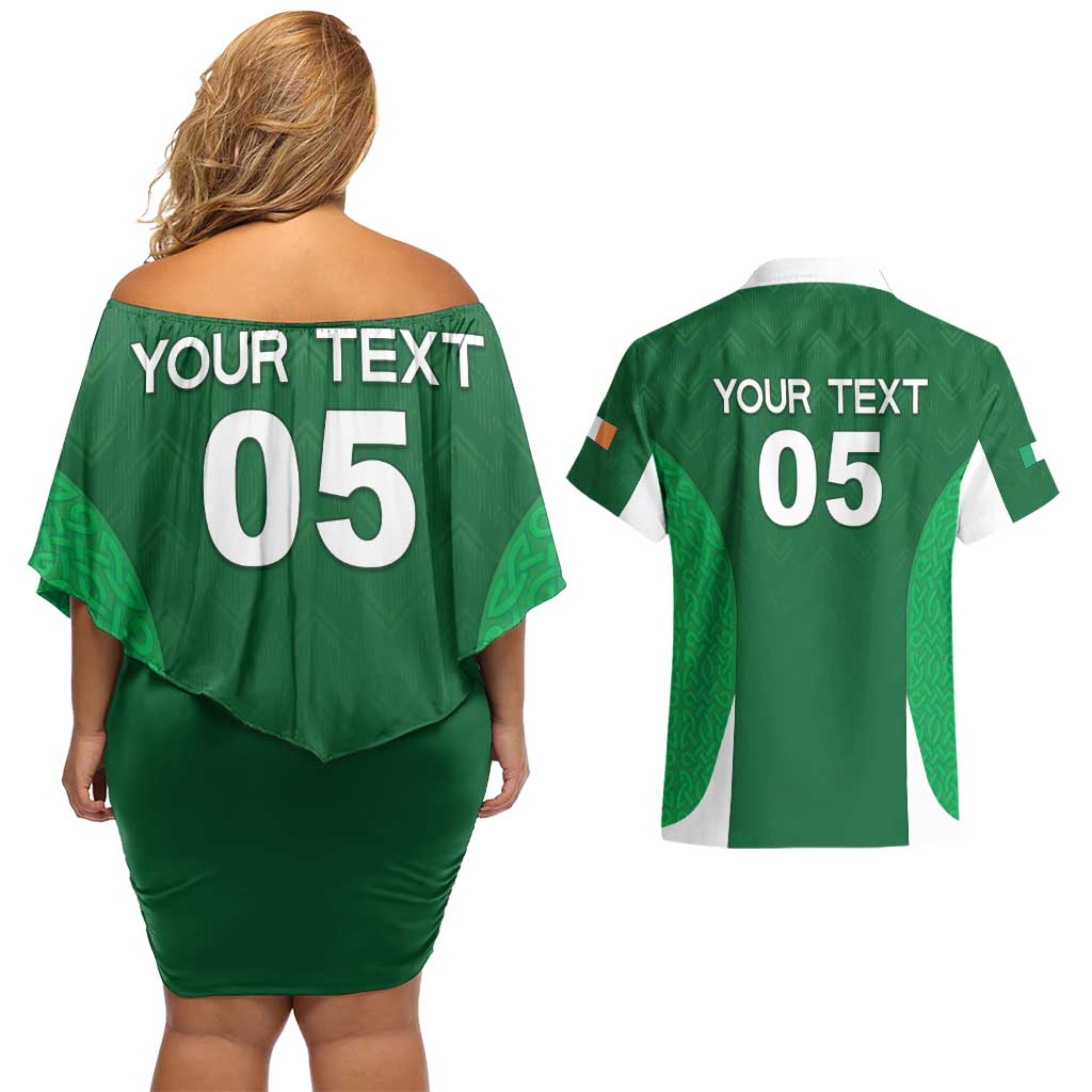 Custom Ireland Rugby Couples Matching Off Shoulder Short Dress and Hawaiian Shirt Irish Celtic Shamrock