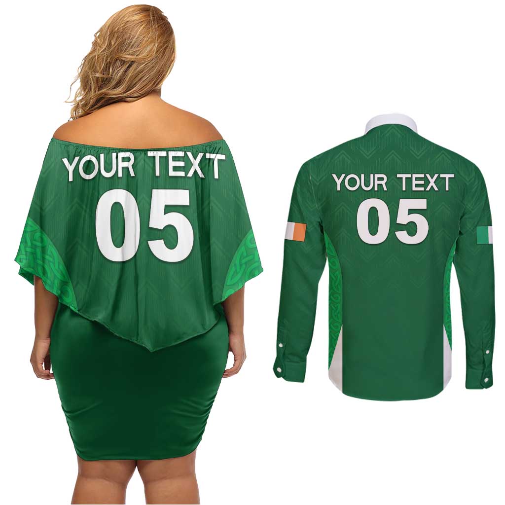Custom Ireland Rugby Couples Matching Off Shoulder Short Dress and Long Sleeve Button Shirt Irish Celtic Shamrock