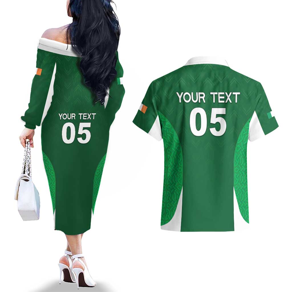 Custom Ireland Rugby Couples Matching Off The Shoulder Long Sleeve Dress and Hawaiian Shirt Irish Celtic Shamrock