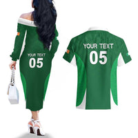 Custom Ireland Rugby Couples Matching Off The Shoulder Long Sleeve Dress and Hawaiian Shirt Irish Celtic Shamrock