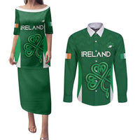 Custom Ireland Rugby Couples Matching Puletasi and Long Sleeve Button Shirt Irish Celtic Shamrock