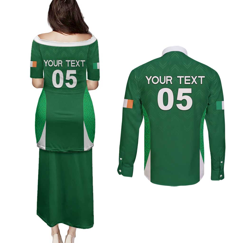 Custom Ireland Rugby Couples Matching Puletasi and Long Sleeve Button Shirt Irish Celtic Shamrock