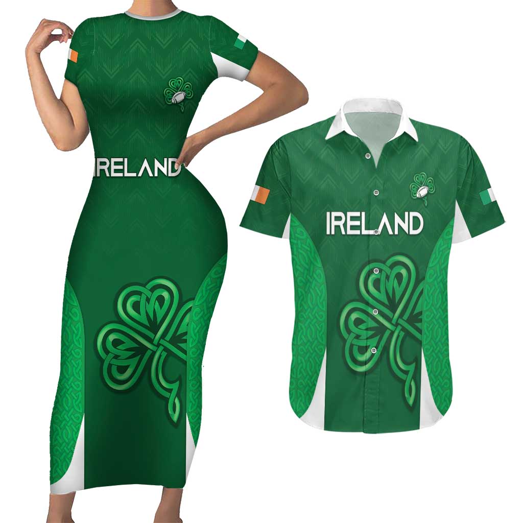 Custom Ireland Rugby Couples Matching Short Sleeve Bodycon Dress and Hawaiian Shirt Irish Celtic Shamrock