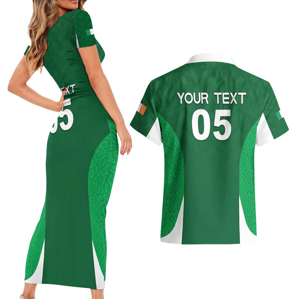 Custom Ireland Rugby Couples Matching Short Sleeve Bodycon Dress and Hawaiian Shirt Irish Celtic Shamrock
